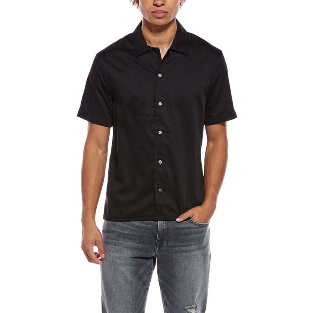 John Varvatos Mens  Danny Camp Shirt, Black